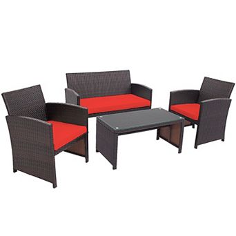 Costway 4 pc Patio Rattan Furniture Set Cushioned Chair Sofa Coffee Table