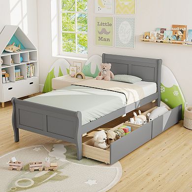 Costway Bed Frame with Storage Drawers, Wood Platform Bed with Headboard Footboard
