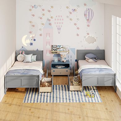 Costway Bed Frame with Storage Drawers, Wood Platform Bed with Headboard Footboard