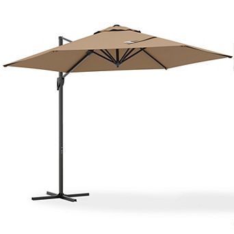 Costway 9 FT Patio Cantilever Umbrella with Sun-Protective Canopy, Top Air Vent Cross Base