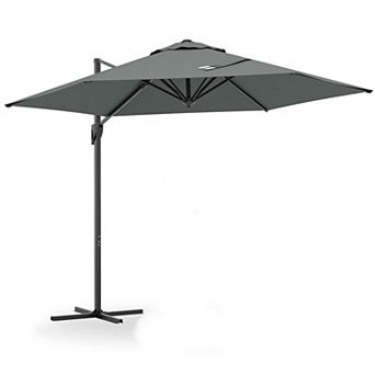 Costway 9 FT Patio Cantilever Umbrella with Sun-Protective Canopy, Top Air Vent Cross Base