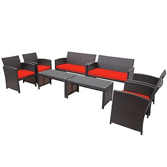 Costway 8 pc Patio Rattan Furniture Set Cushioned Chair Sofa Coffee Table