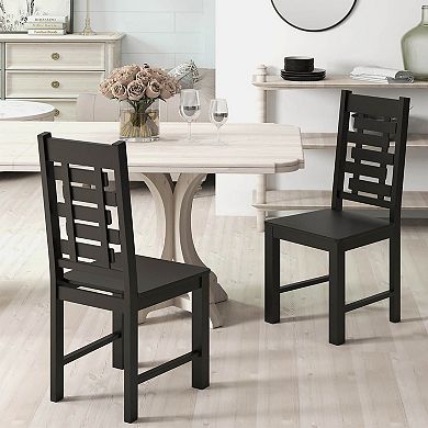 Costway Farmhouse Dining Chair Set with 100% Rubber Wood Frame & Hollowed High Back