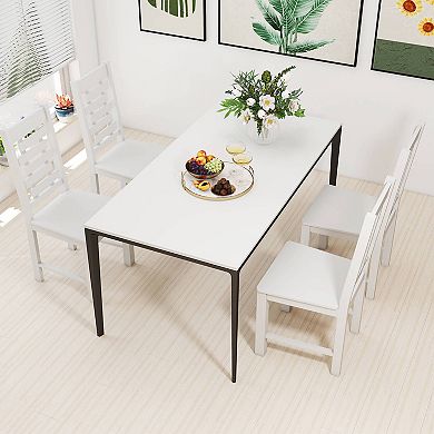 Costway Farmhouse Dining Chair Set with 100% Rubber Wood Frame & Hollowed High Back