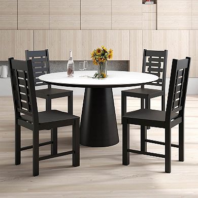 Costway Farmhouse Dining Chair Set with 100% Rubber Wood Frame & Hollowed High Back