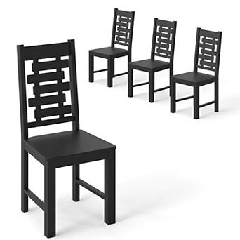 Costway Farmhouse Dining Chair Set with 100% Rubber Wood Frame & Hollowed High Back
