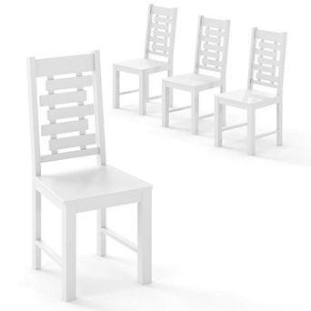 Costway Farmhouse Dining Chair Set with 100% Rubber Wood Frame & Hollowed High Back