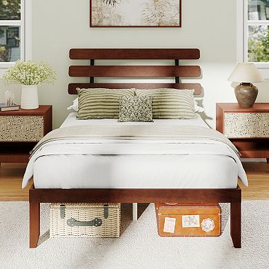 Costway 15.5 Inch Bed Frame with Retro Headboard &Under-Bed Storage Space
