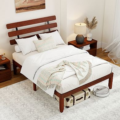 Costway 15.5 Inch Bed Frame with Retro Headboard &Under-Bed Storage Space