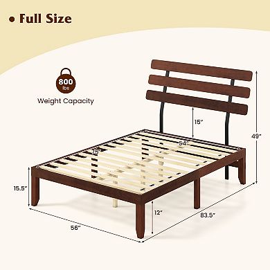 Costway 15.5 Inch Bed Frame with Retro Headboard &Under-Bed Storage Space