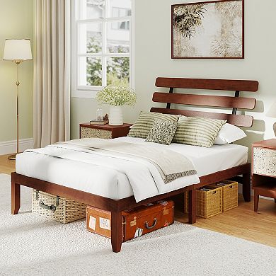 Costway 15.5 Inch Bed Frame with Retro Headboard &Under-Bed Storage Space