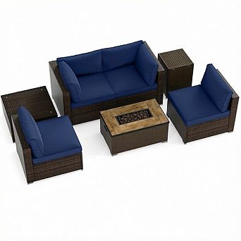 Costway 7 pc Outdoor Furniture Set with 32" Fire Pit Table and Propane Tank Cover