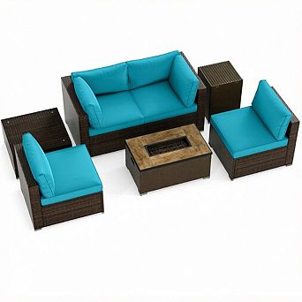 Costway 7 pc Outdoor Furniture Set with 32" Fire Pit Table and Propane Tank Cover
