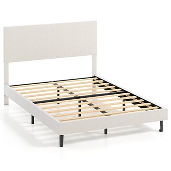 Costway Bed Frame with Height Adjustable Chevron Headboard, No Box Spring Needed