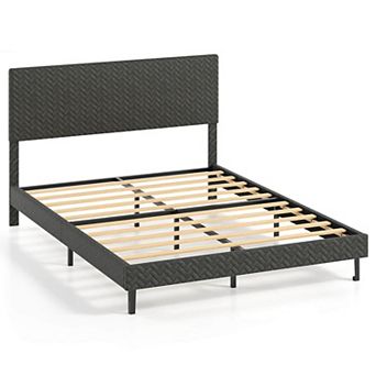 Costway Bed Frame with Height Adjustable Chevron Headboard, No Box Spring Needed