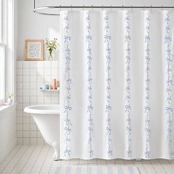 Madison Park Essentials Addison Embroidered Bow Shower Curtain with Hooks