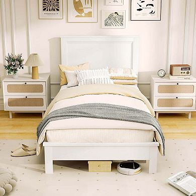 Costway Bed Frame Platform Slat High Headboard Bedroom Rubber Wood Leg