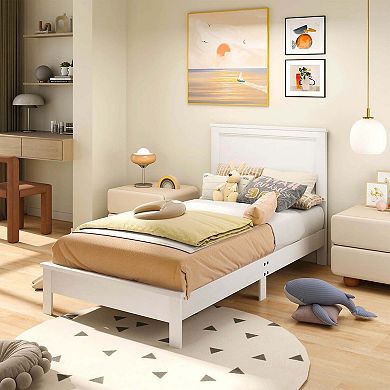 Costway Bed Frame Platform Slat High Headboard Bedroom Rubber Wood Leg