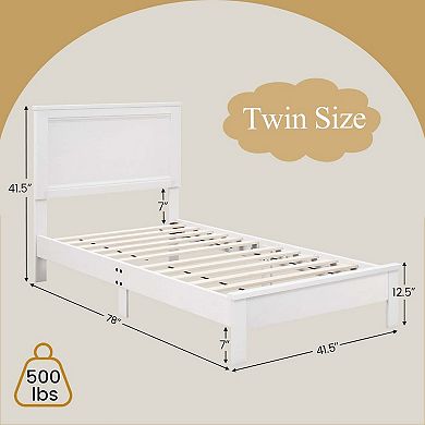 Costway Bed Frame Platform Slat High Headboard Bedroom Rubber Wood Leg