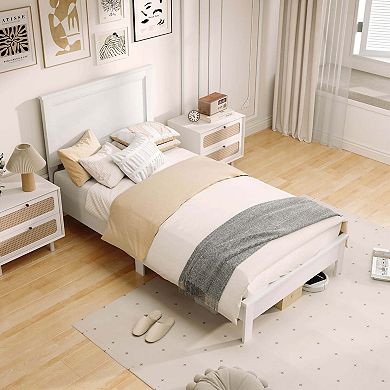 Costway Bed Frame Platform Slat High Headboard Bedroom Rubber Wood Leg