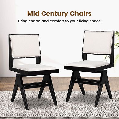 Costway Mid Century Modern Dining Chairs Faux Shearling Upholstered Dinner Chairs
