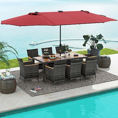 Costway 11 PCS Patio Dining Set with 15 ft Double-Sided Patio Umbrella 8 Armchairs