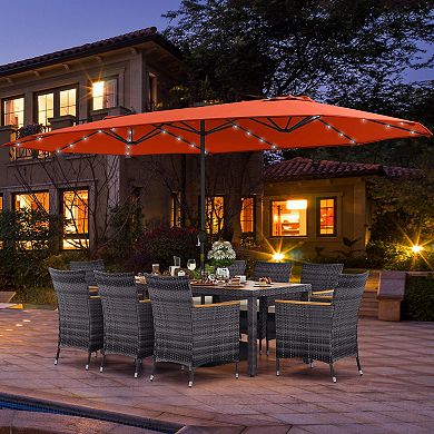 Costway 11 PCS Patio Dining Set with 15 ft Double-Sided Patio Umbrella 8 Armchairs