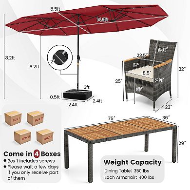 Costway 11 PCS Patio Dining Set with 15 ft Double-Sided Patio Umbrella 8 Armchairs