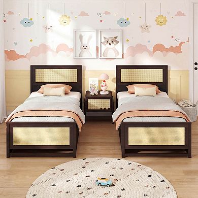 Costway Rattan Bed Frame with Headboard, 2 Storage Drawers & Space