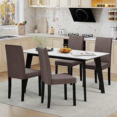 Costway Modern Upholstered Dining Chair Set Rubber Wood Legs with Padded Seat Dark