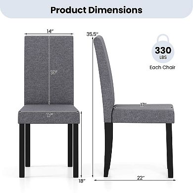 Costway Modern Upholstered Dining Chair Set Rubber Wood Legs with Padded Seat Dark