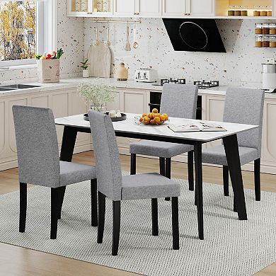 Costway Modern Upholstered Dining Chair Set Rubber Wood Legs with Padded Seat Dark