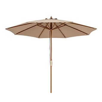 Costway 9 FT Patio Umbrella with Adjustable Height, Rope Pulley Lift, Vented Top for Beach