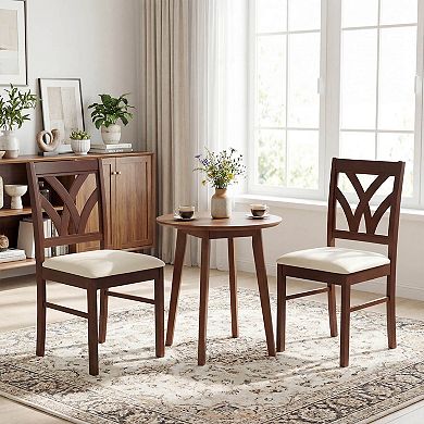 Costway Wooden Dining Chairs Set with Rubber Wood Frame Hollowed Backrest for Kitchen