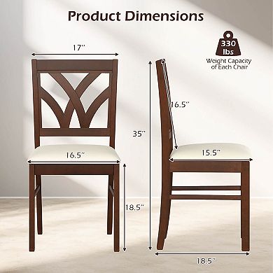 Costway Wooden Dining Chairs Set with Rubber Wood Frame Hollowed Backrest for Kitchen