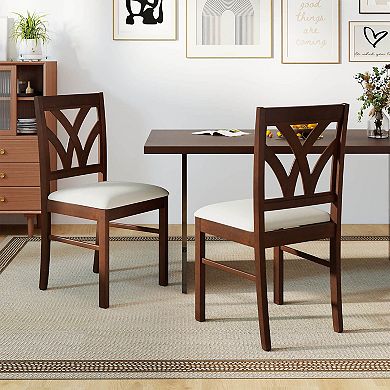 Costway Wooden Dining Chairs Set with Rubber Wood Frame Hollowed Backrest for Kitchen
