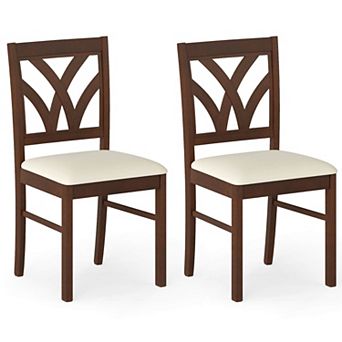 Costway Wooden Dining Chairs Set with Rubber Wood Frame Hollowed Backrest for Kitchen