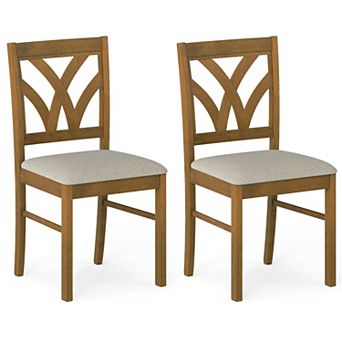Costway Wooden Dining Chairs Set with Rubber Wood Frame Hollowed Backrest for Kitchen