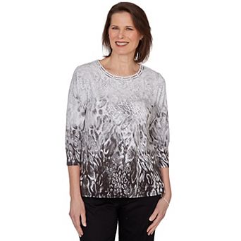 Women's Alfred Dunner Mono Ombre Animal Print Top