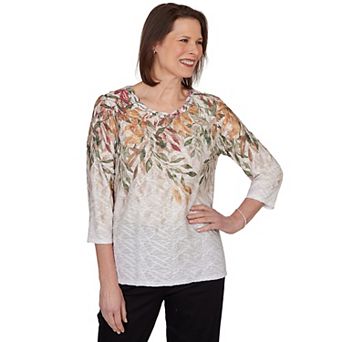 Women's Alfred Dunner Autumn Leaves Braided Neck Top