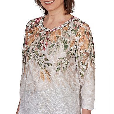 Women's Alfred Dunner Autumn Leaves Braided Neck Top