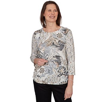 Women's Alfred Dunner Geo Leaf Patchwork Knit Top