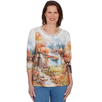 Women's Alfred Dunner Autumn Lake Scenic Print Top