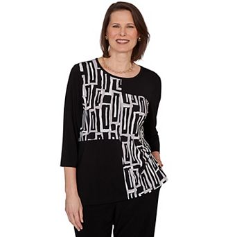 Women's Alfred Dunner Spliced Geometric Puff Print Top