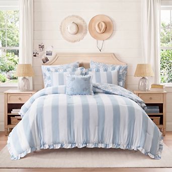 Intelligent Design Verbena Reversible Cabana Stripe Floral Comforter Set