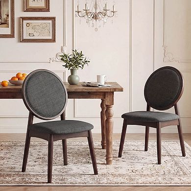 Costway Dining Chairs Set Upholstered Linen Fabric Side Chairs with Round Backrest