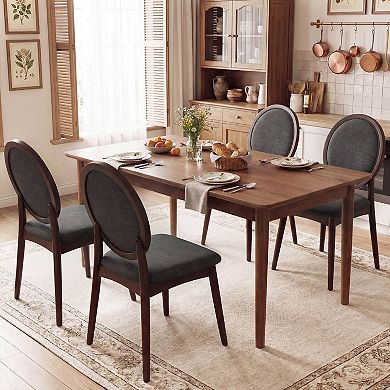 Costway Dining Chairs Set Upholstered Linen Fabric Side Chairs with Round Backrest