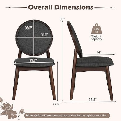 Costway Dining Chairs Set Upholstered Linen Fabric Side Chairs with Round Backrest