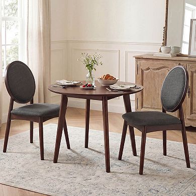 Costway Dining Chairs Set Upholstered Linen Fabric Side Chairs with Round Backrest
