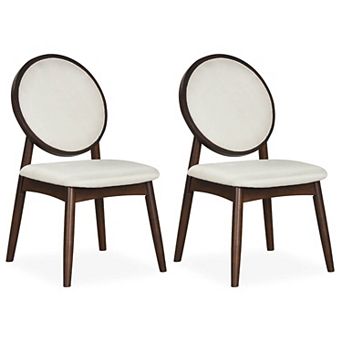 Costway Dining Chairs Set Upholstered Linen Fabric Side Chairs with Round Backrest
